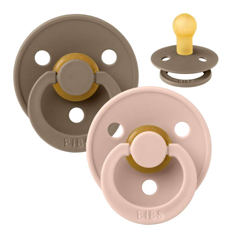 BIBS Sucette Ronde Colour - Lot de 2 - Taille 1 - Caoutchouc naturel - Dark Oak/Blush