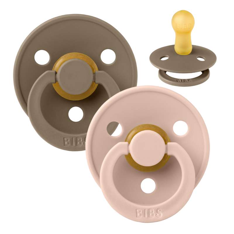 BIBS Sucette Ronde Colour - Lot de 2 - Taille 2 - Caoutchouc naturel - Dark Oak/Blush