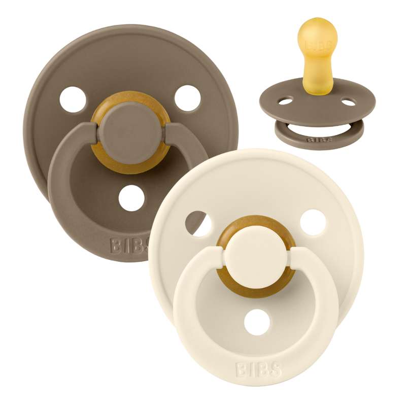 Sucette Bibs Rond Colour - 2-Pack - t. 2 - caoutchouc naturel - Chêne foncé/Ivoire 