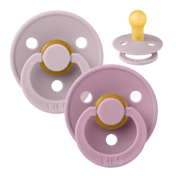 BIBS Sucette Ronde Colour - Lot de 2 - Taille 1 - Caoutchouc naturel - Lilas foncé/Heather