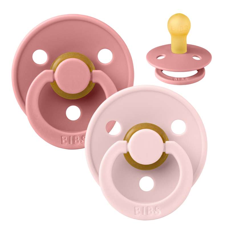 BIBS Sucette Ronde Colour - Lot de 2 - Taille 1 - Caoutchouc naturel - Rose poussiéreux/Fleur