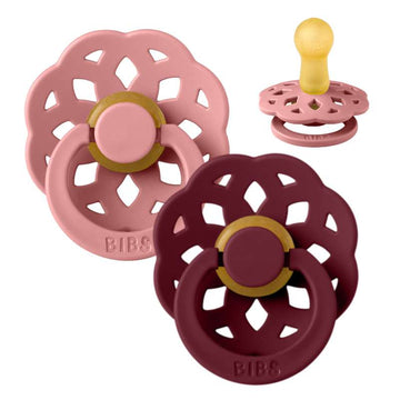 BIBS Round Boheme Pacifier - 2-Pack - Size 2 - Natural Rubber - Dusty Pink/Elderberry