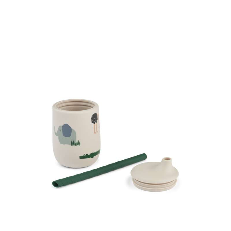 Liewood Ellis Tudkop m. Låg og Sugerør - Silikone - Safari/Sandy Mix