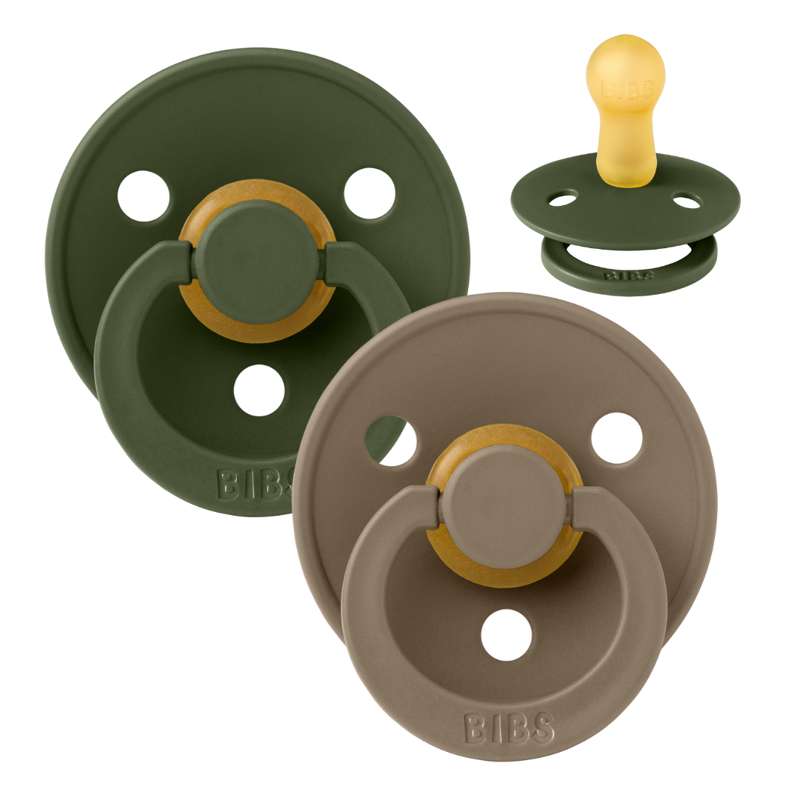 BIBS Sucette Ronde Colour - Lot de 2 - Taille 2 - Caoutchouc naturel - Vert chasseur/Chêne foncé