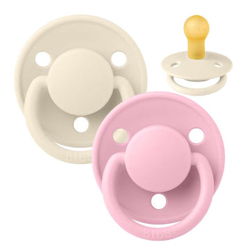 BIBS De Lux Sut - 2-Pack - Taille 1 - Caoutchouc naturel - Ivoire/Rose bébé