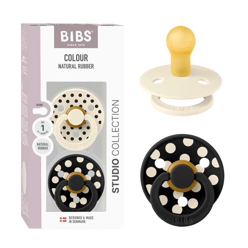 BIBS Kulatá barevná podložka pod šálek - 2balení - vel. 1 - přírodní guma - Polka Studio - slonovinová/černá 