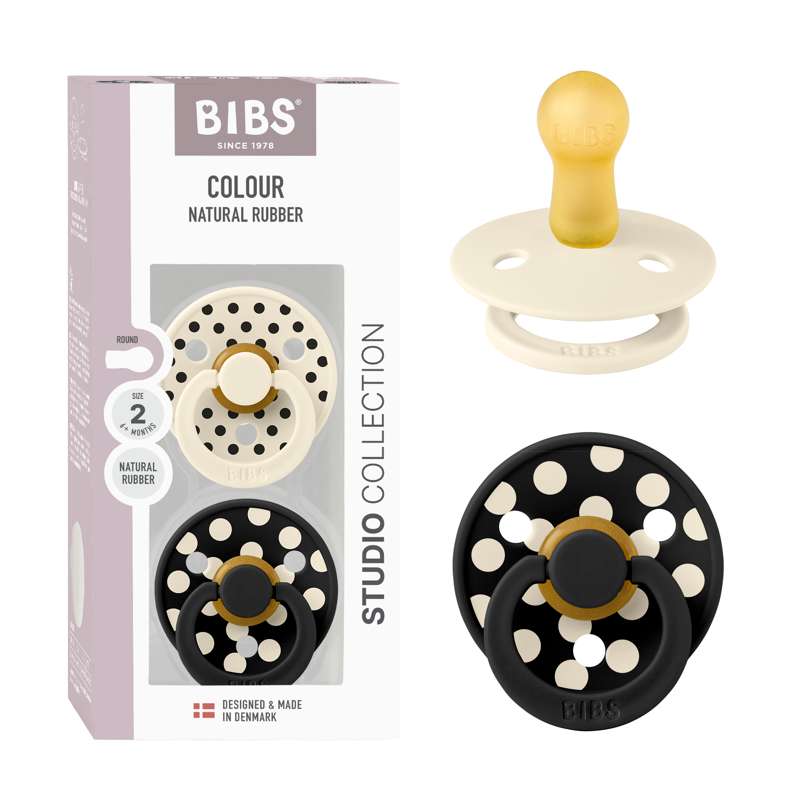 BIBS Succhietto rotondo - confezione da 2 - tg. 2 - gomma naturale - Polka Studio - Avorio/Nero 
