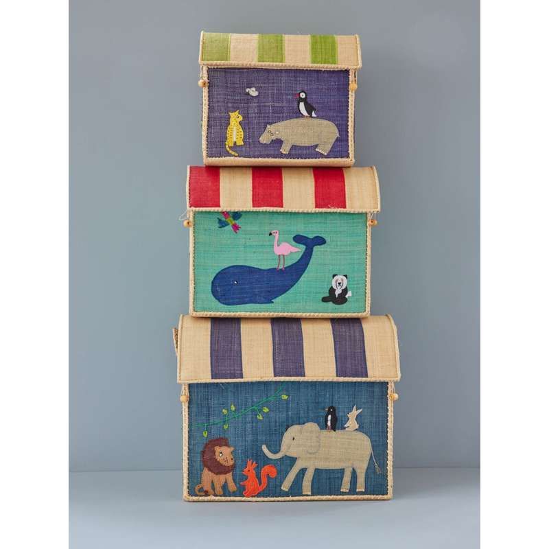 RICE Raffia Storage House - Animals - Medium