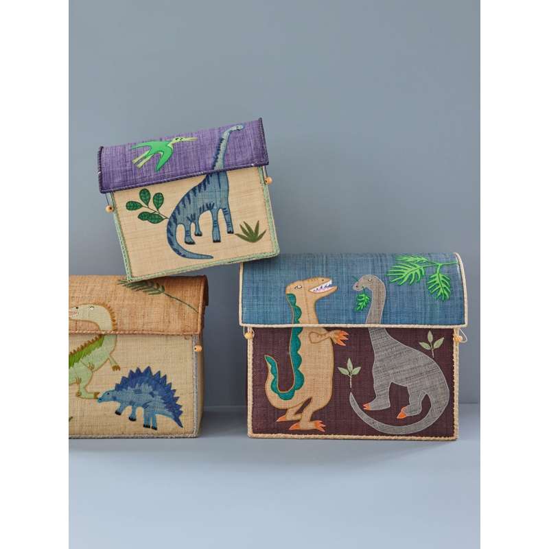 RICE Raffia Opbergdozen - Dinosaurus - 3 stuks.