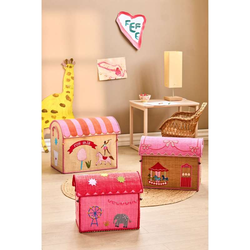 RICE Raffia Opbevaringshuse - Fun Fair Theme - 3 stk. - Pink