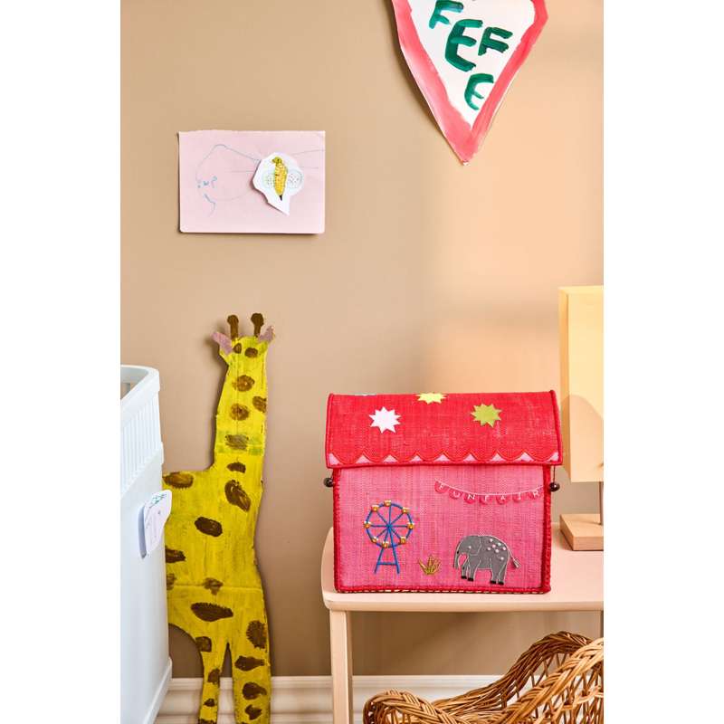 RICE Raffia Opbevaringshus - Fun Fair Theme - Lille - Pink