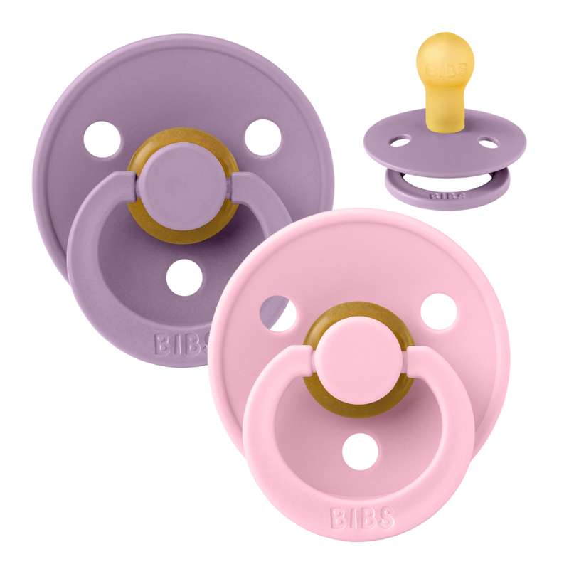 BIBS Sucette Ronde Colour - Lot de 2 - Taille 1 - Caoutchouc naturel - Lavande/Rose bébé