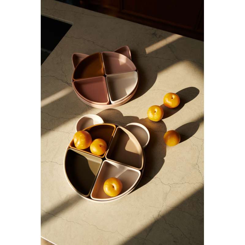 Liewood Arne Tallerken m. 4 Indsatsskåle - Silikone - Cat/Rose Multi Mix