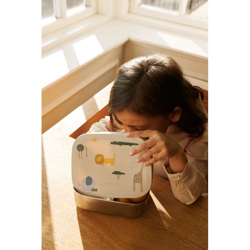 Liewood Arthur Ruminddelt Madkasse - Stål/Silikone - Safari/Sandy Mix