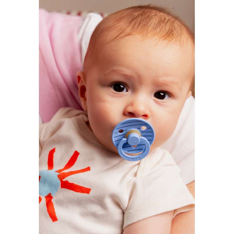 BIBS Round Color Pacifier - Size 2 - Natural Rubber - Studio - Pin - Sky Blue 