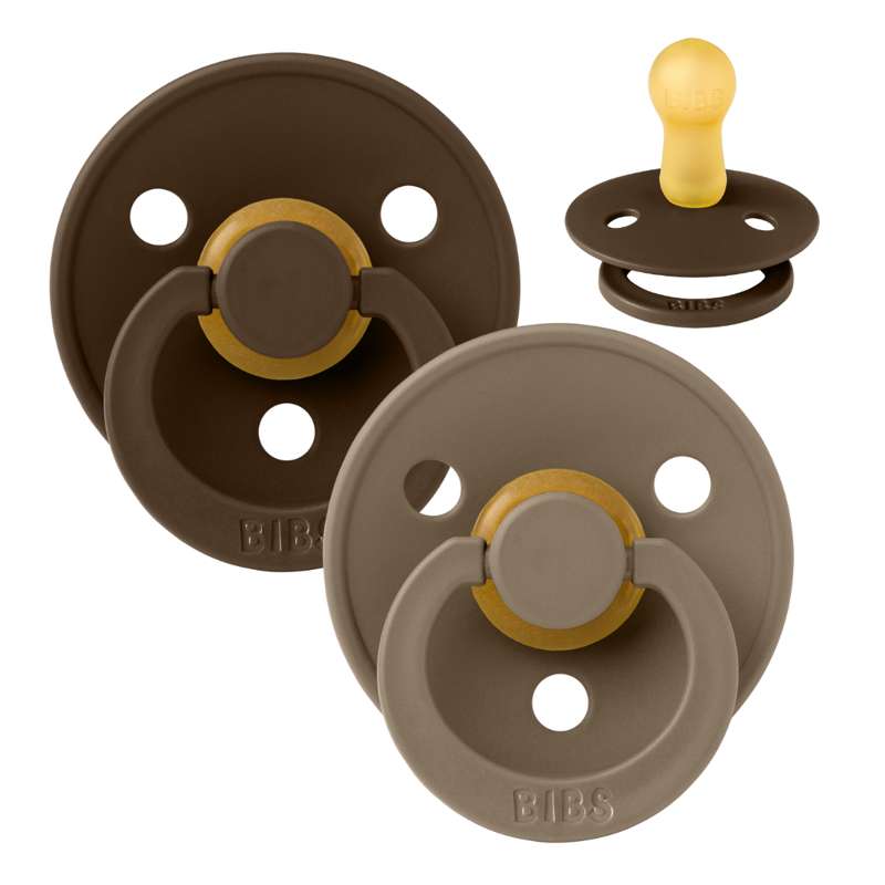 Bibs Round Colour Pacifier - 2-Pack - sz. 2 - natural rubber - Mocha/Dark Oak 