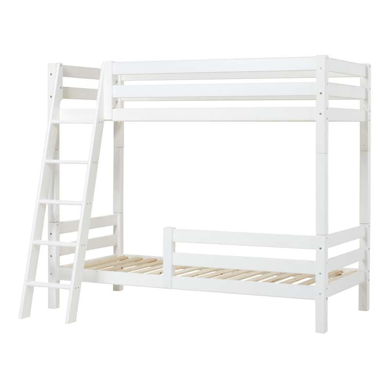 Hoppekids ECO Luxury - Lit superposé haut - 90x200 cm - Deux barrières de lit et échelle inclinée - Fond de lit flexible - Blanc