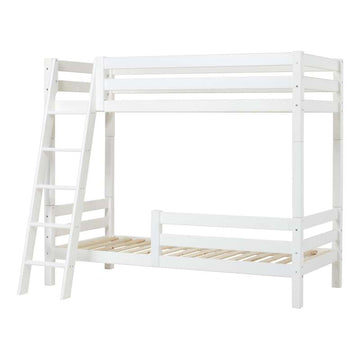 Hoppekids ECO Luxury - High Loft Bed - 90x200 cm. - Two Bed Rails and Slanted Ladder - Flexible Insert Base - White 