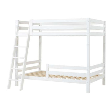 Hoppekids ECO Luxury - High Loft Bed - 120x200 cm. - Two Bed Rails and Slanted Ladder - White 