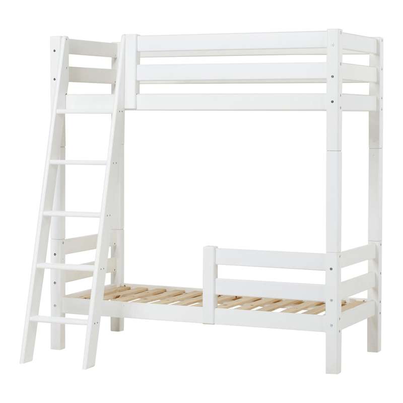 Hoppekids ECO Luxury - High Bunk Bed - 70x160 cm. - Two Bed Rails and Slanted Ladder - White 