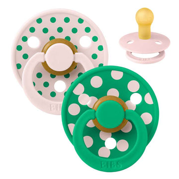 BIBS Round Colour Pacifier - 2-Pack - sz. 1 - natural rubber - Polka Studio - Petal/Cactus 