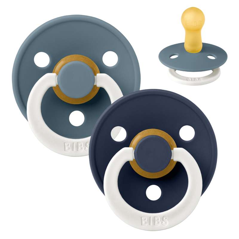 Bibs Кръгъл Colour Биберон - 2-пак - р-р 2 - естествен каучук - GLOW - Петролиум/Дълбок Космос 