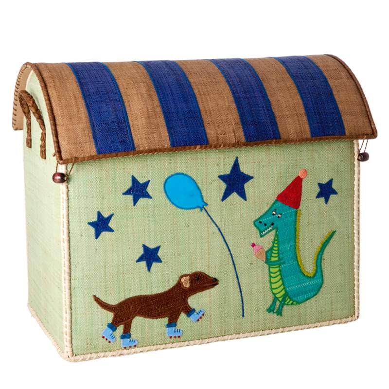 RICE Maison de rangement en raphia - Party Animal - Vert - Grand