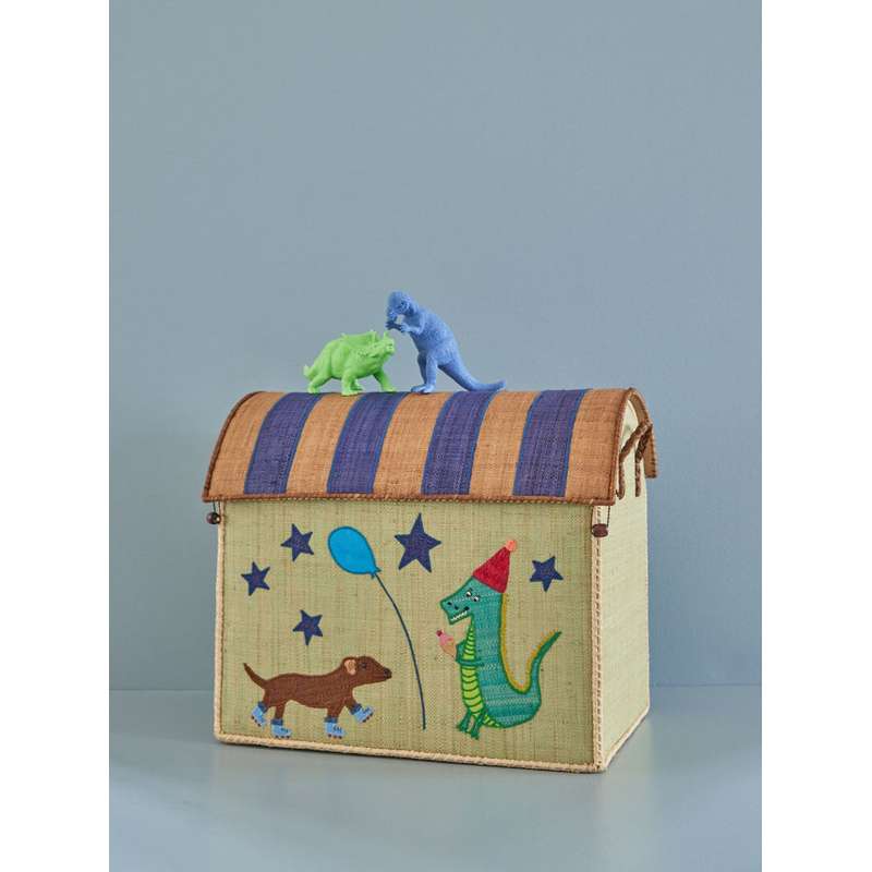 RICE Maison de rangement en raphia - Party Animal - Vert - Grand