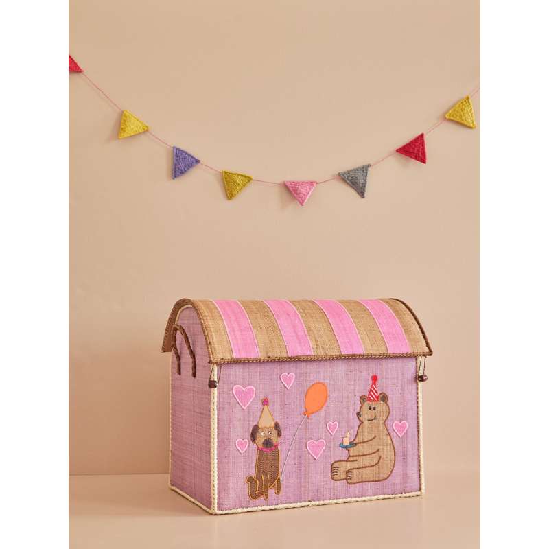 RICE Raffia Storage House - Party Animal - Light Pink - Large