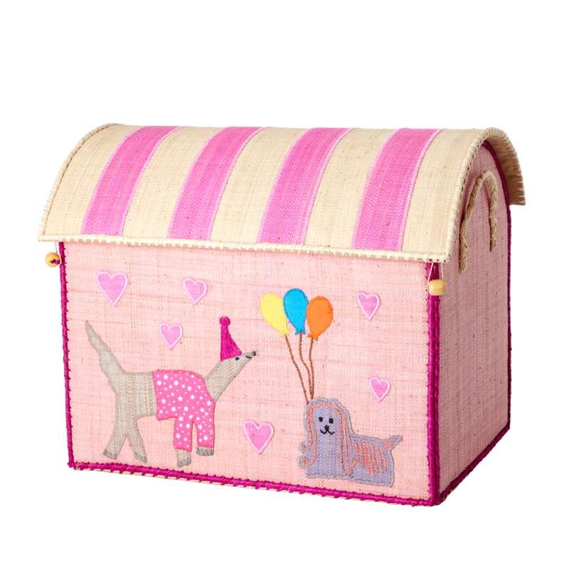 RICE Maison de rangement en raphia - Party Animal - Rose clair - Moyen