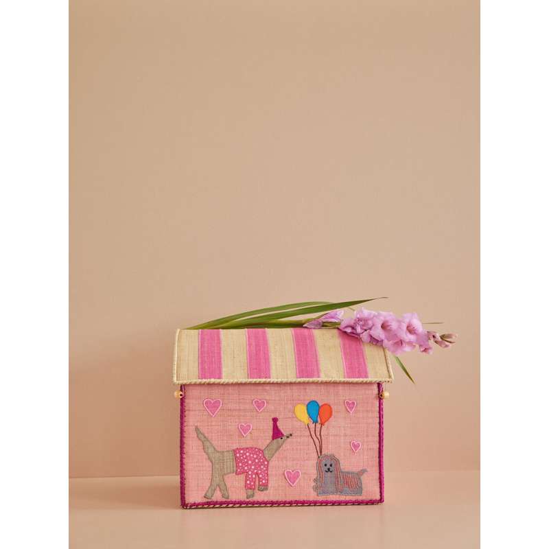 RICE Maison de rangement en raphia - Party Animal - Rose clair - Moyen