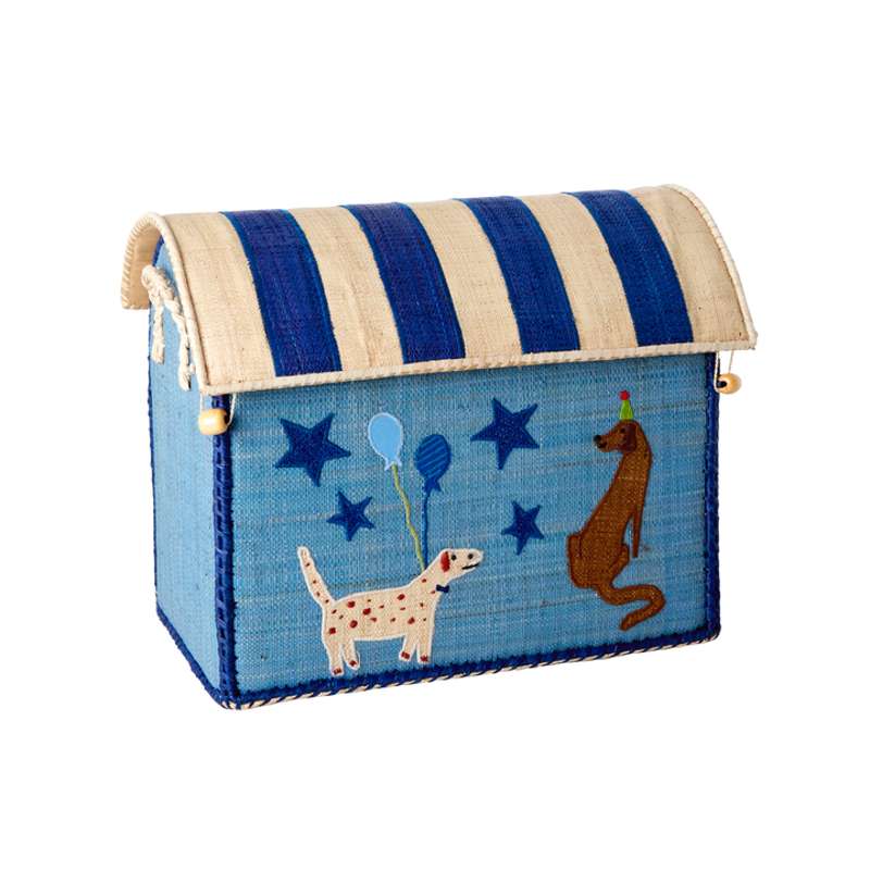 RICE Raffia Maison de rangement - Party Animal - Bleu - Petit