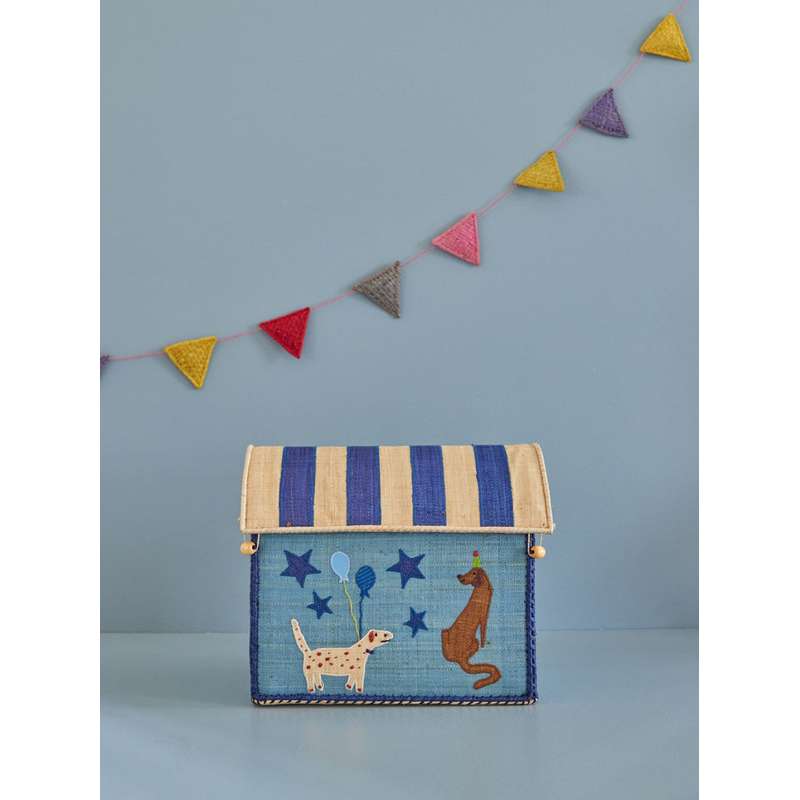 RICE Raffia Storage House - Party Animal - Blue - Small