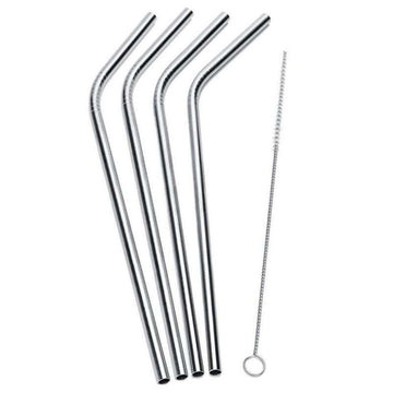 Pulito SteelStraw Stainless Steel Straw with Brush - 4-Pack - with Bend - 22 cm./6mm.