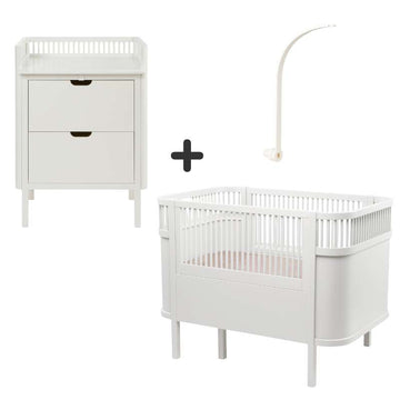 Sebra The Bed and Changing Table with Mobile Holder - Classic White - Bundle 1 
