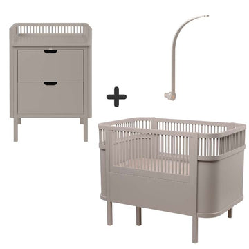 Sebra The Bed and Changing Table with Mobile Holder - Jetty Beige - Bundle 1 