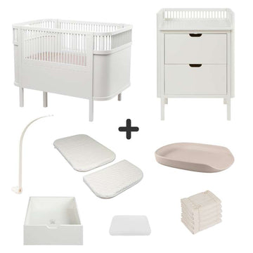 Sebra The Bed and Changing Table with Accessories - Classic White - Deluxe Bundle 4 