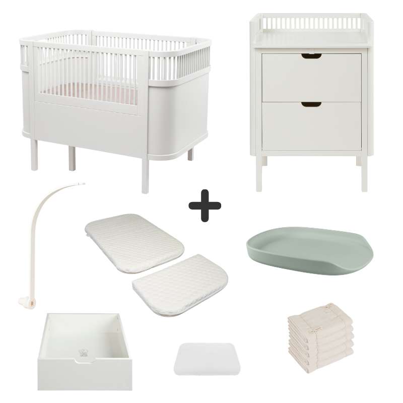Sebra The Bed and Changing Table with Accessories - Classic White - Deluxe Bundle 5 