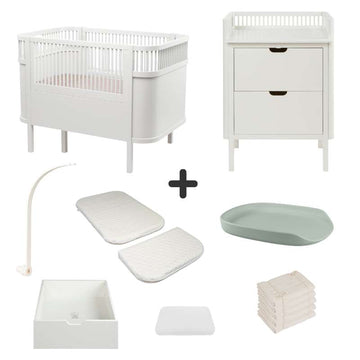 Sebra The Bed and Changing Table with Accessories - Classic White - Deluxe Bundle 5 