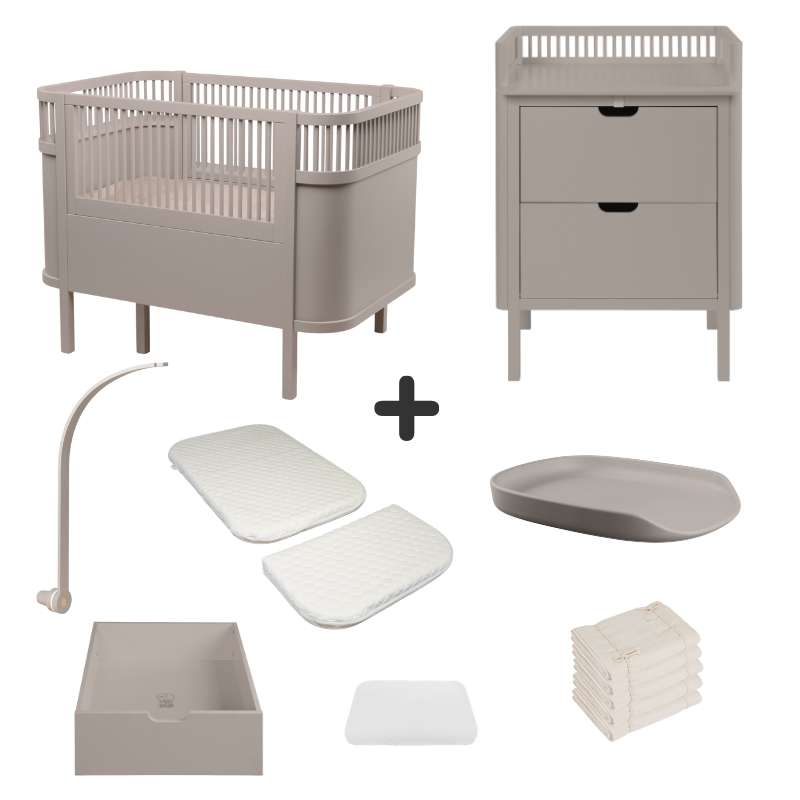 Sebra The Bed and Changing Table with Accessories - Jetty Beige - Deluxe Bundle 1 