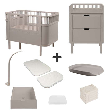 Sebra The Bed and Changing Table with Accessories - Jetty Beige - Deluxe Bundle 1 