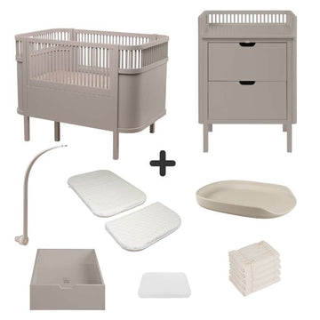 Sebra The Bed and Changing Table with Accessories - Jetty Beige - Deluxe Bundle 2 