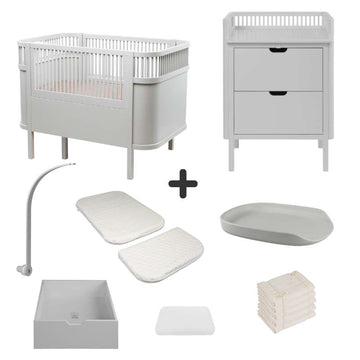 Sebra The Bed and Changing Table with Accessories - Stone Grey - Deluxe Bundle 1 