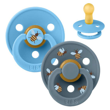 BIBS Ciuccio Colour rotondo - Confezione da 2 - Mis. 2 - Gomma naturale - Bumblebee Studio - Mix Breeze