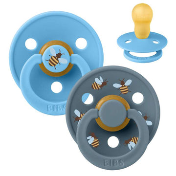 BIBS Round Colour Pacifier - 2-Pack - Size 3 - Natural Rubber - Bumblebee Studio - Breeze Mix