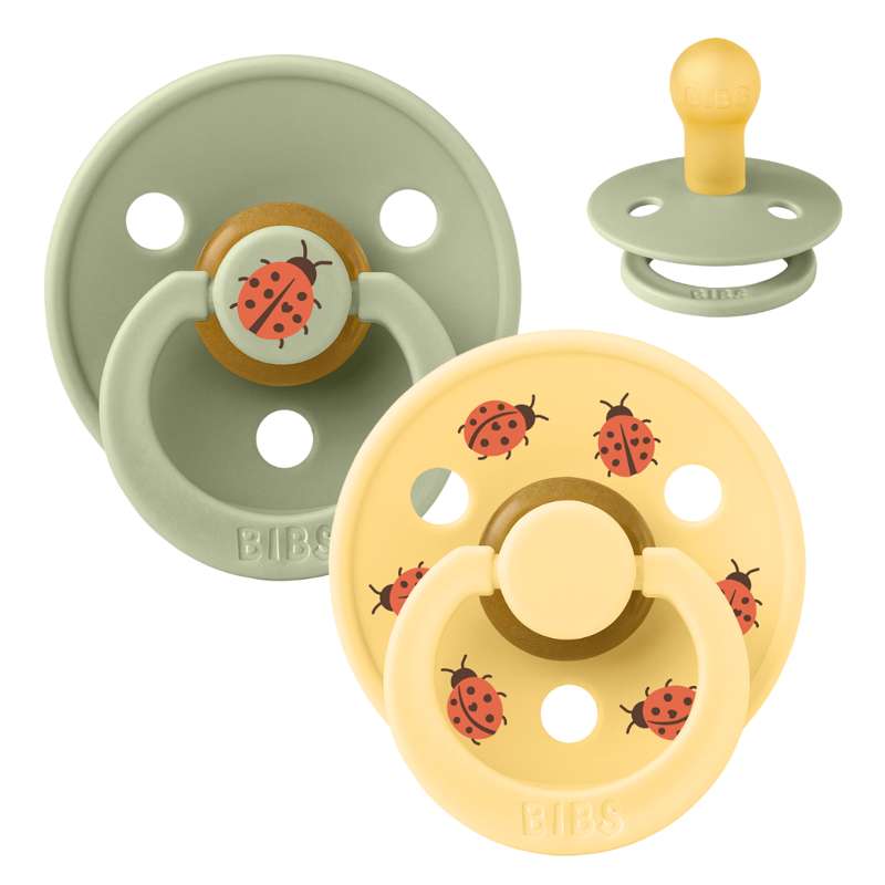 BIBS Rund Colour Sut - 2-Pak - Str. 1 - Naturgummi - Studio - Ladybug - Sage Mix