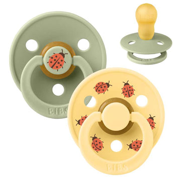 BIBS Succhietto Colour Rotondo - 2-Pack - Str. 3 - Gomma naturale - Ladybug Studio - Sage Mix
