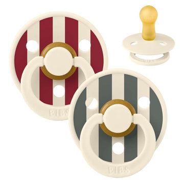 Bibs Кръгъл Colour Биберон - 2-Pack - р-р 2 - естествен каучук - Студио - Блок - Ruby/Pine Микс 