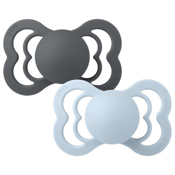 BIBS Symetrický dudlík Supreme - 2 ks - Vel. 2 - Silikon - Iron/Baby Blue