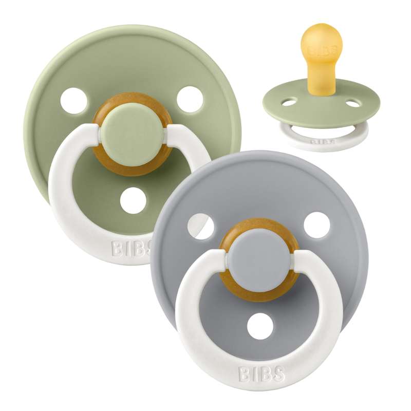 BIBS Sucette Ronde Colour - Lot de 2 - Taille 1 - Caoutchouc naturel - GLOW - Sage/Cloud